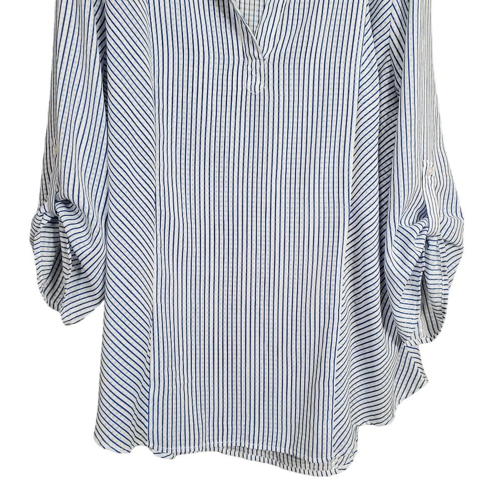 Chico's 3 Size XL Tunic Semi Shear Cover Up Pullover Striped Textured Roll Tab - Picture 5 of 14